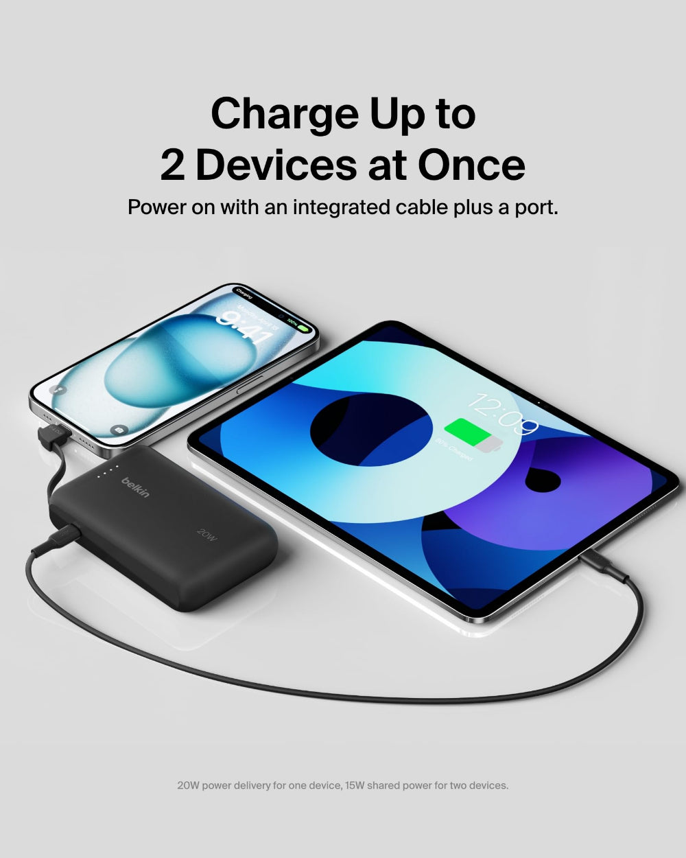 BELKIN BoostCharge Power Bank 10K with Integrated USB-C Cable| Portable Dual Fast Charger, Smart Protect, 1x USB-C port, for iPhone 16/15, iPads, Airpods, Galaxy SA25/24, USB-C Devices- Black