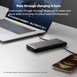 بنك طاقة بيلكين بوست تشارج 10K بتقنية الشحن السريع PD مع منفذ لايتنينج مدمج ومنفذ USB-C - أسود