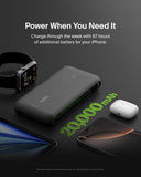 Belkin BoostCharge PowerBank 20K | Built-in USB-C Cable, Fast 30W PD Output, 4.7in/12cm Integrated USB-C cable, Charge 3x Devices Same Time, LED indicator, Pre-charged ready for Use - Black