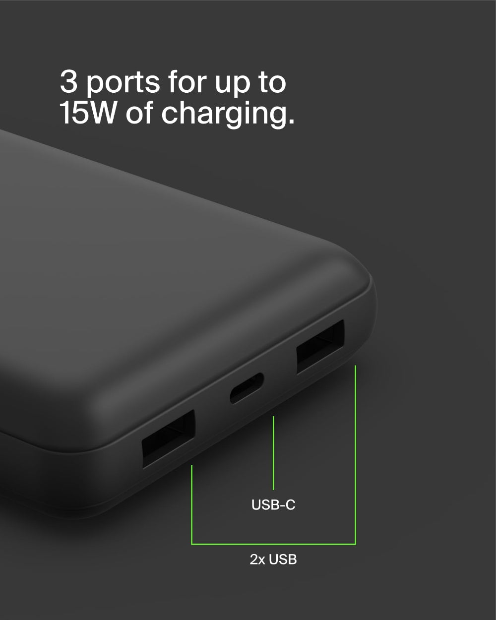 Belkin BOOSTCHARGE 20K Power Bank - Fast Charge 3 Ports (USB-C 1x, USB-A 2x) for Apple iPhone 14/13/12/11/XR/XS/X/8/7/6 Pro Max Plus Mini, iPad Pro/Air/Mini, Airpods & other USB-C Devices - Black