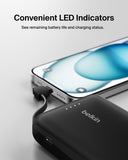 BELKIN BoostCharge Power Bank 10K with Integrated USB-C Cable| Portable Dual Fast Charger, Smart Protect, 1x USB-C port, for iPhone 16/15, iPads, Airpods, Galaxy SA25/24, USB-C Devices- Black