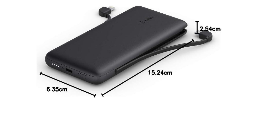 بنك طاقة بيلكين بوست تشارج 10K بتقنية الشحن السريع PD مع منفذ لايتنينج مدمج ومنفذ USB-C - أسود