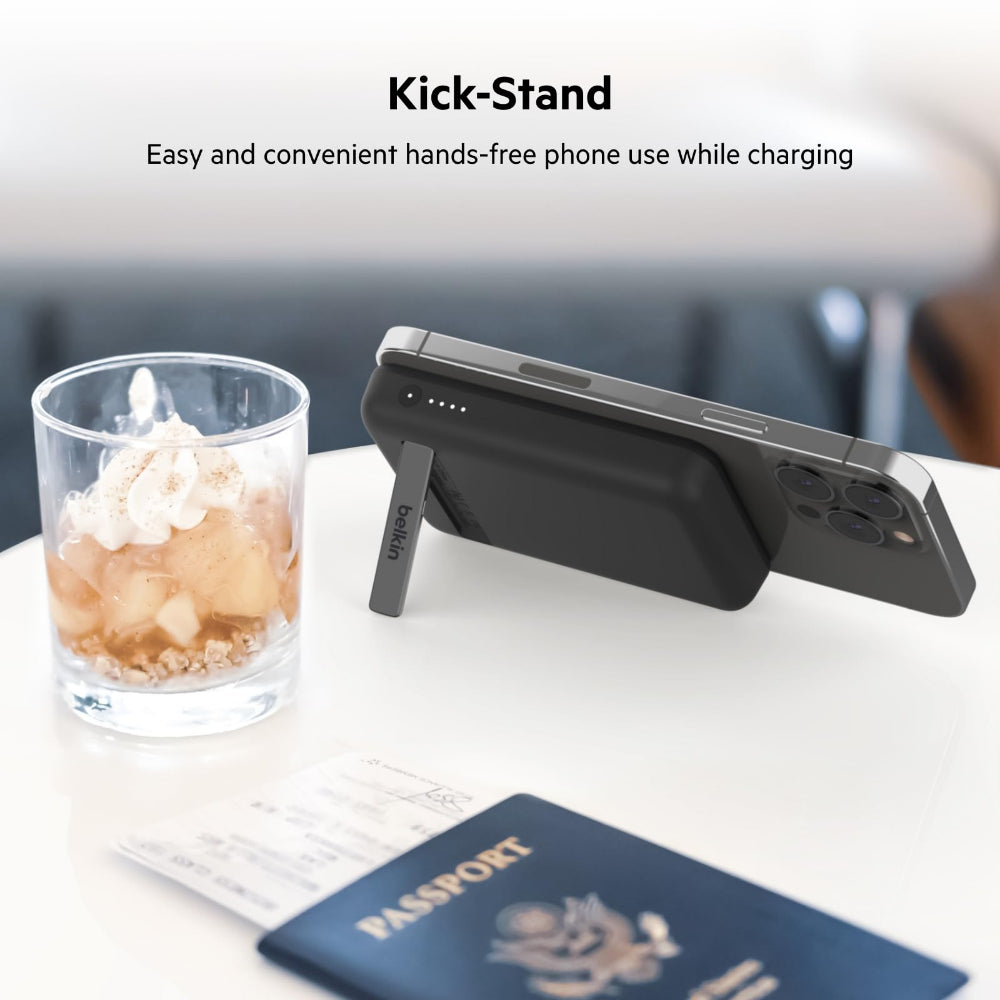 BELKIN BoostCharge Magnetic Wireless Power Bank 5K mAh MagSafe Compatible with Kick Stand - Black