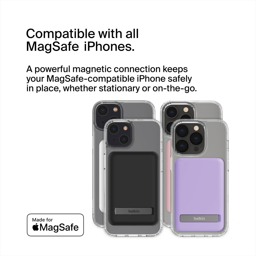 BELKIN BoostCharge Magnetic Wireless Power Bank 5K mAh MagSafe Compatible with Kick Stand - Black