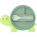 BoBaby Meal Buddies Turtle green 3-compartment silicone suction plate with spork