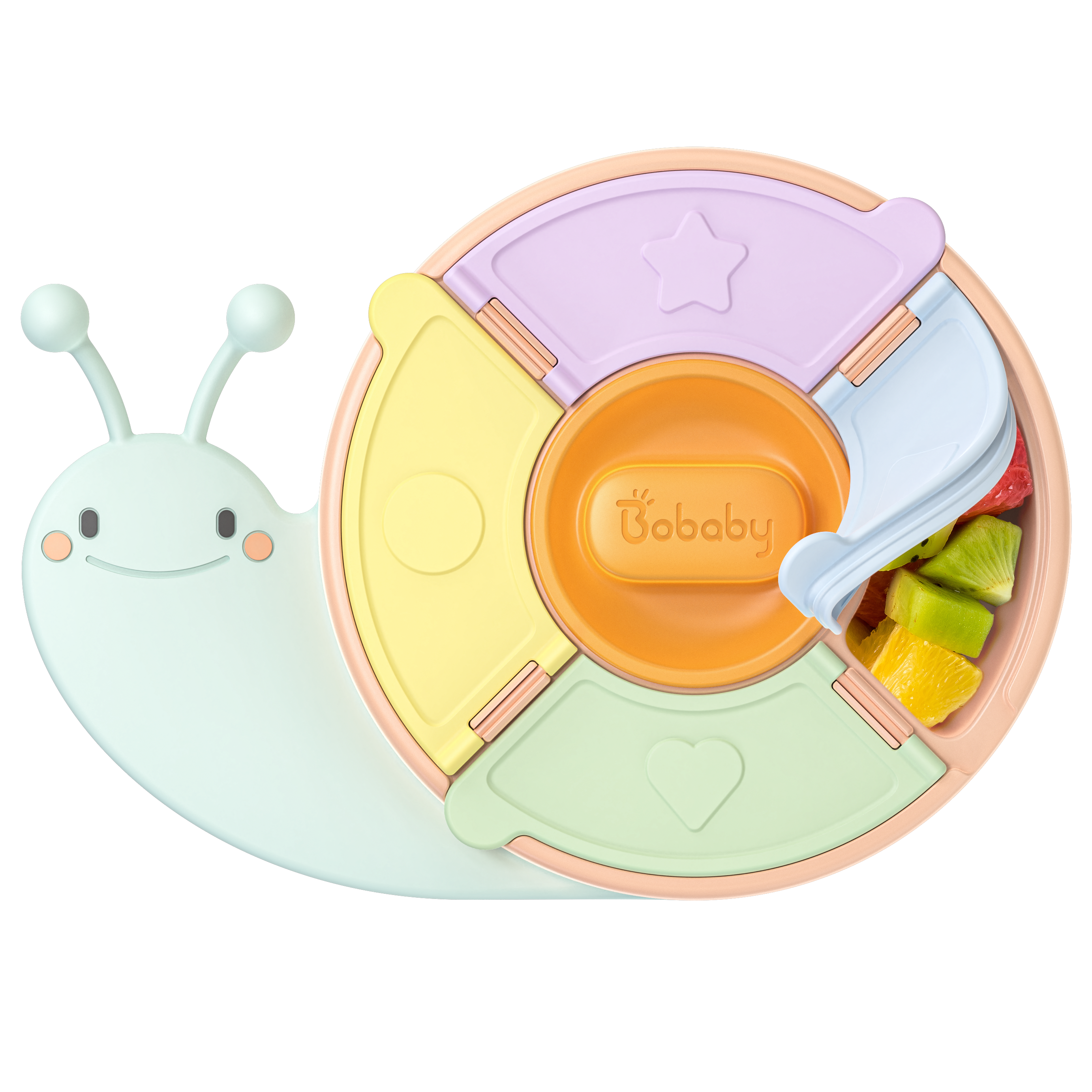 BoBaby Snack Buddies Snail light blue 5-compartment silicone suction snack tray
