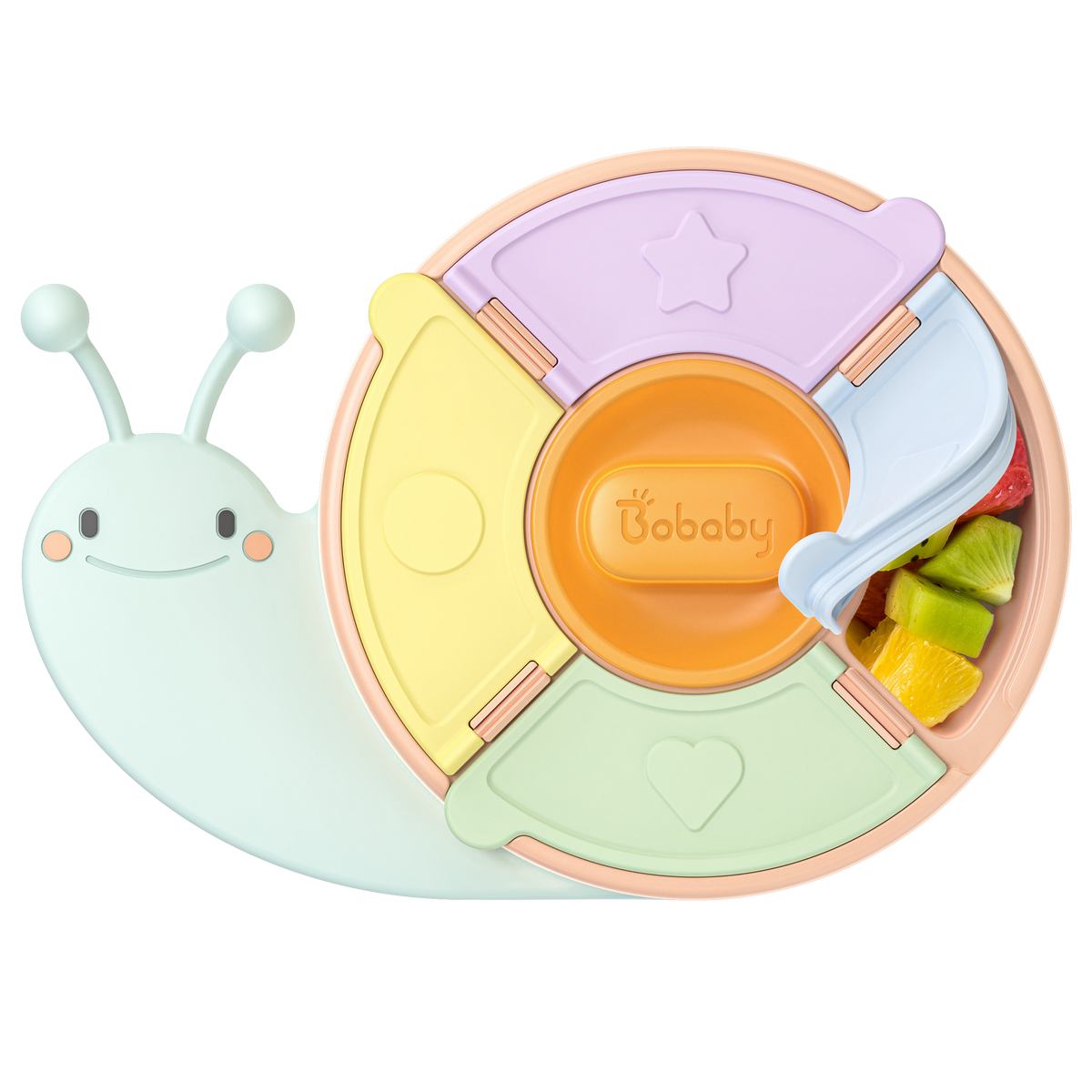 BoBaby Snack Buddies Snail light blue 5-compartment silicone suction snack tray