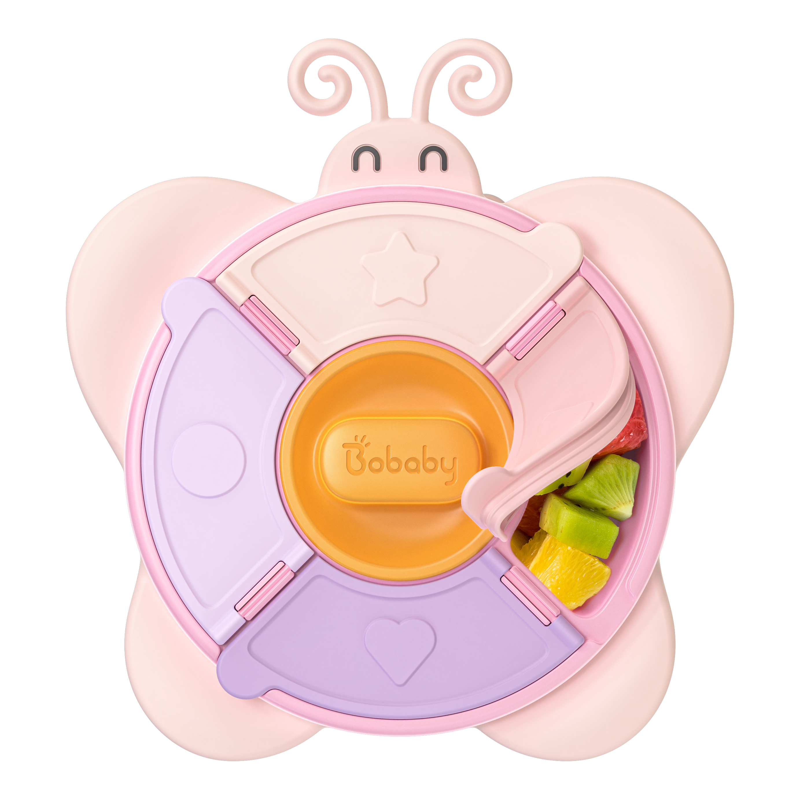BoBaby Snack Buddies Butterfly pink 5-compartment silicone suction snack tray