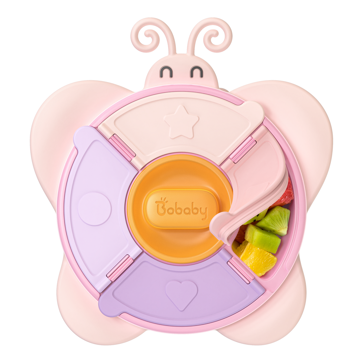 BoBaby Snack Buddies Butterfly pink 5-compartment silicone suction snack tray