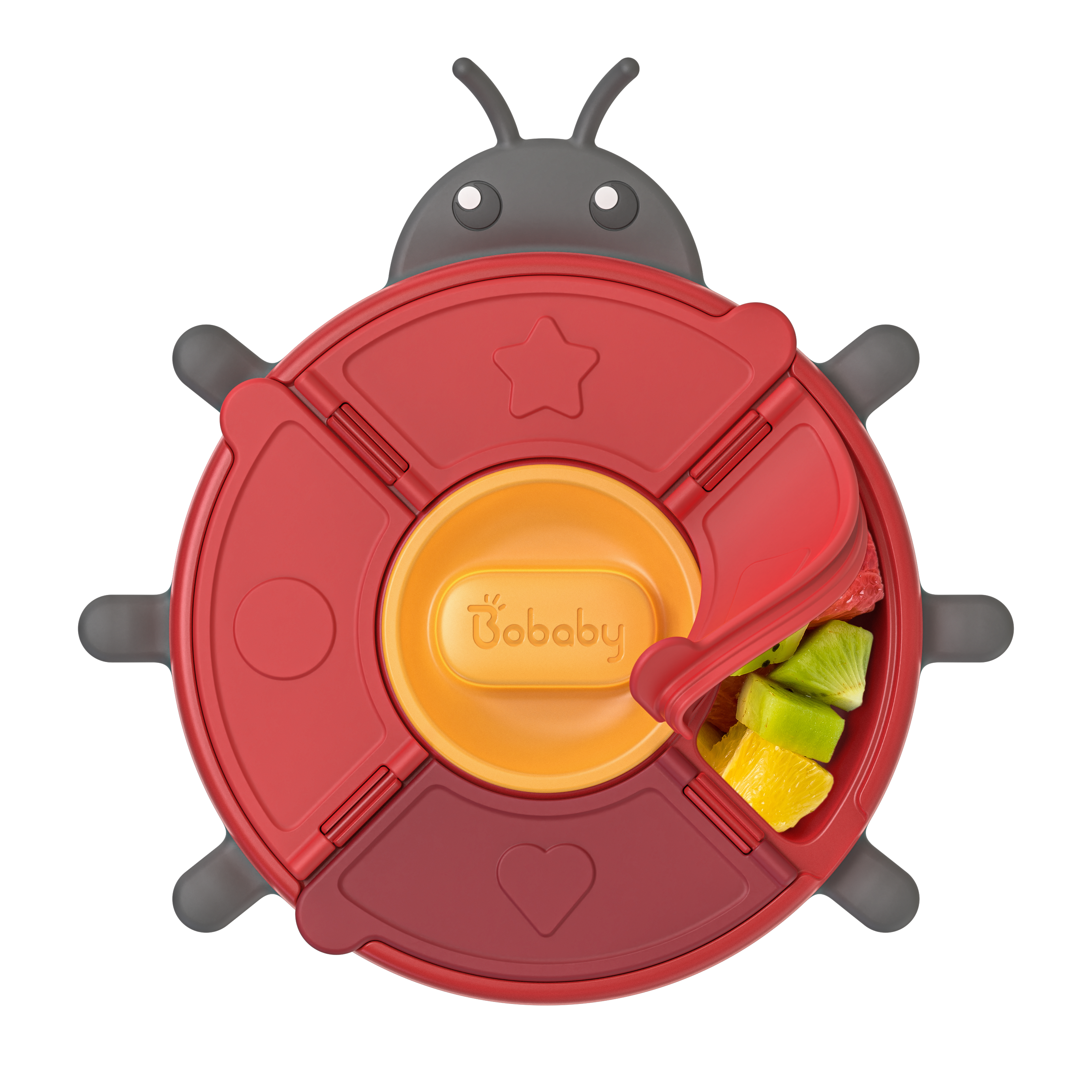 BoBaby Snack Buddies Ladybug red 5-compartment silicone suction snack tray