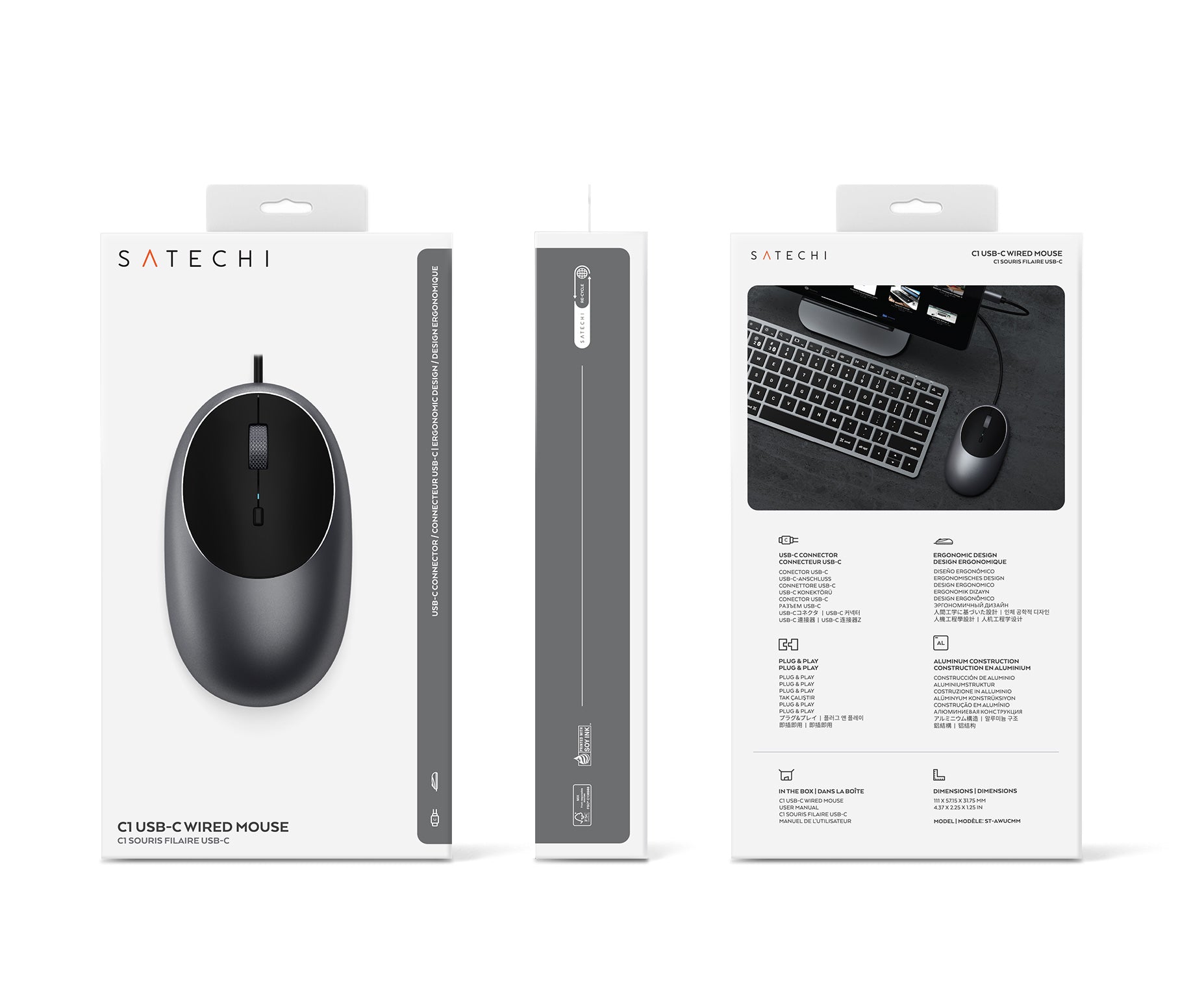 Satechi C1 USB-C Wired Mouse 1.5M| Lag-Free, Fast and Precise, No-Charging Wired Mouse, for Macbook Pro, Air, Laptops, Desktops, Tablets, Space Grey