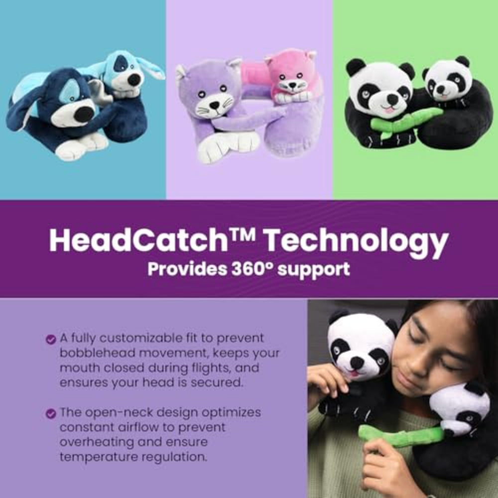 Cabeau Evolution Kid's Travel Pillow - Innovative Chin Strap & Head Support, Stops Head Movement, Super Soft & Fun Children Pillow Design for Comfortable Journeys, Washable - Kittens