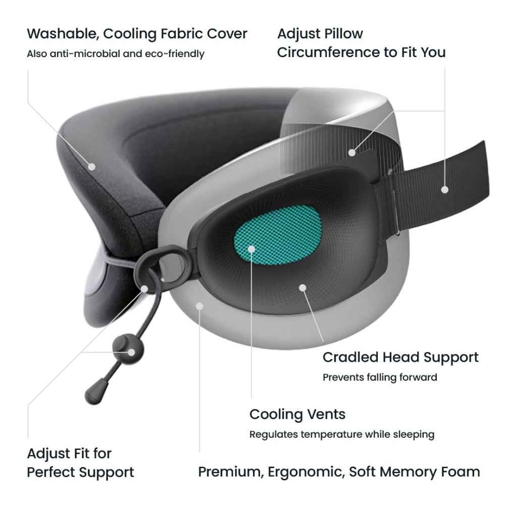Cabeau Evolution X| First Customizable Neck Pillow, Adjustable Height & Neck Fit for Ultra Comfort, Supports Spine Alignment, w/ Air Vent for Cooling Effect, 14+ Years Old - Dark/Light Blue