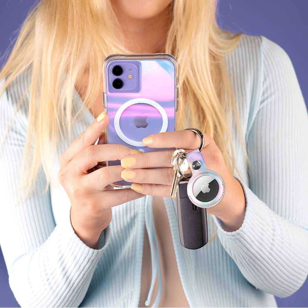 Case-mate Leather Keychain Apple AirTag Case |Innovative Heavy Duty Ring Clip, Easily Insert or Remove AirTag, Scratch Protection for Apple AirTag - Iridescent