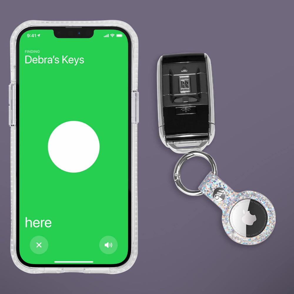 Case-mate Leather Keychain Apple AirTag Case |Innovative Heavy Duty Ring Clip, Easily Insert or Remove AirTag, Scratch Protection for Apple AirTag - Sparkle