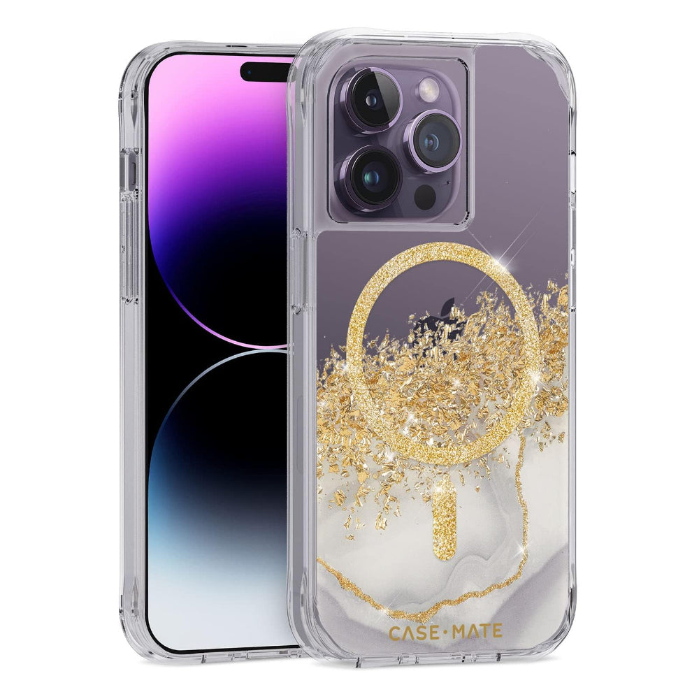 Case-mate Karat Case w/ Magsafe for Apple iPhone 14 Pro 2022 6.1" - 10-Ft Drop Protection w/ Micropel Antimicrobial Layer 1-Pc Construction, Built-in Magnet for Magsafe Wireless Charging - Marble