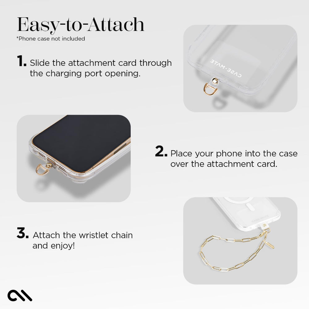 Case-mate GOLD LINK CHAIN PHONE WRISTLET|Detachable Universal Phone Strap, Secure Anchor & Latch, Fashionable & Stylish, Made from HypoAllergnenic Material, Works w/ Apple & Android Cases - Gold