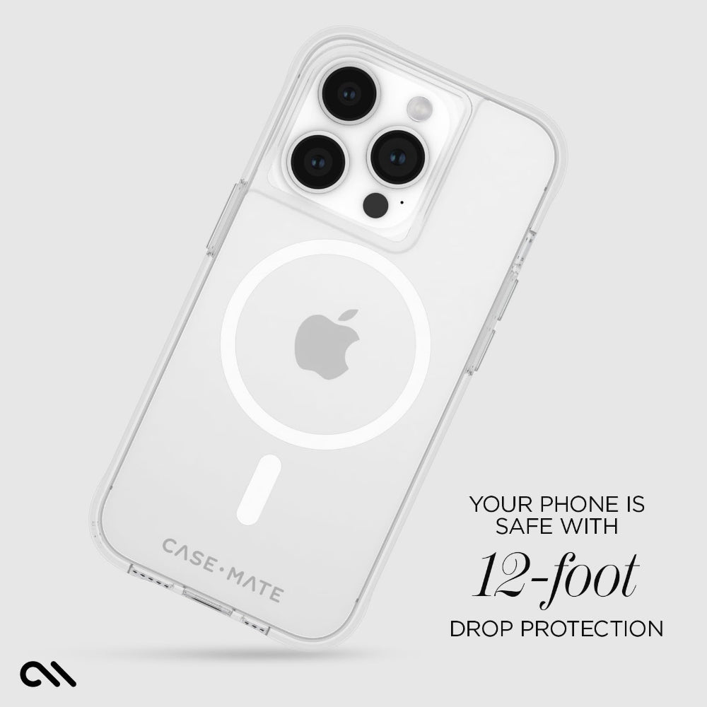 Case-mate Tough Case w/ Magsafe for Apple iPhone 15 Pro 2023 6.1"| 12-Ft Drop Protection w/ Anti-Scratch Coating, AntiMicrobial Layer, Anti-Yellowing, Raised Edges, Wireless Charging- Clear