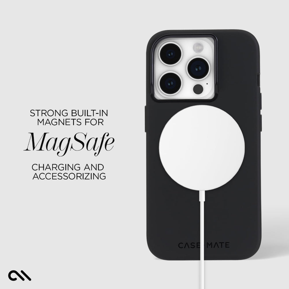 Case-mate Silicone Case w/ Magsafe for Apple iPhone 15 Pro 2023 6.1"| 12-Ft Drop Protection w/ Anti-Scratch Coating, AntiMicrobial Layer, Raised Edges, Soft Texture, Wireless Charging- Black