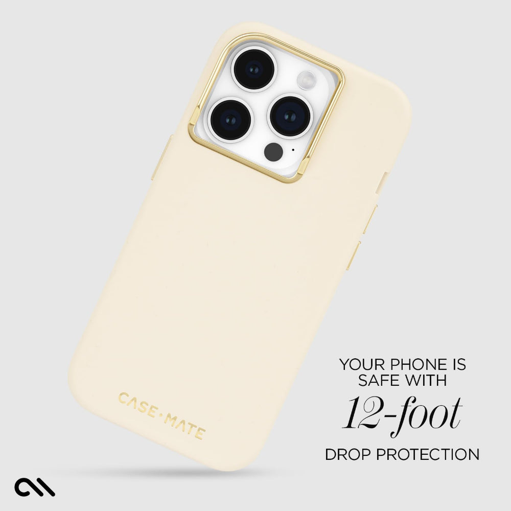Case-mate Silicone Case w/ Magsafe for Apple iPhone 15 Pro 2023 6.1"| 12-Ft Drop Protection w/ Anti-Scratch Coating, AntiMicrobial Layer, Raised Edges, Soft Texture, Wireless Charging- Beige