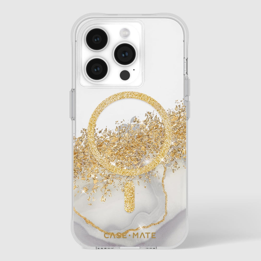 غطاء حماية CASE-MATE لهاتف iPhone 15 Pro - لون قيراط - رخامي مع ماج سيف