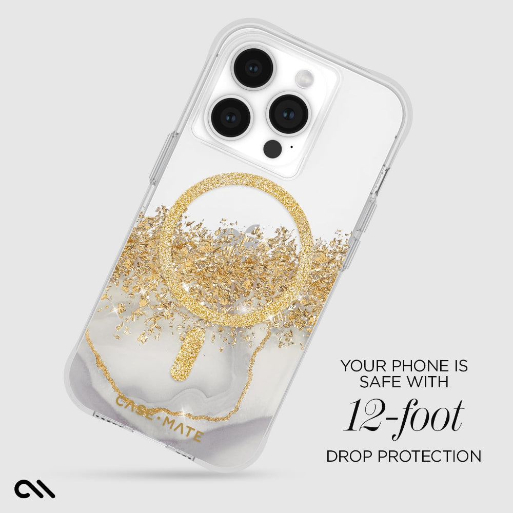غطاء حماية CASE-MATE لهاتف iPhone 15 Pro - لون قيراط - رخامي مع ماج سيف
