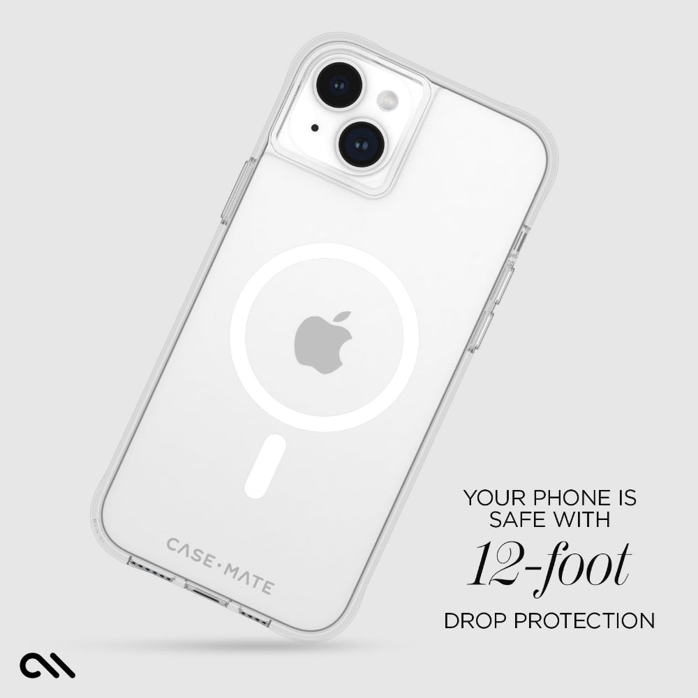 Case-mate Tough Case w/ Magsafe for Apple iPhone 15 Plus 2023 6.7"| 12-Ft Drop Protection w/ Anti-Scratch Coating, AntiMicrobial Layer, Anti-Yellowing, Raised Edges, Wireless Charging- Clear