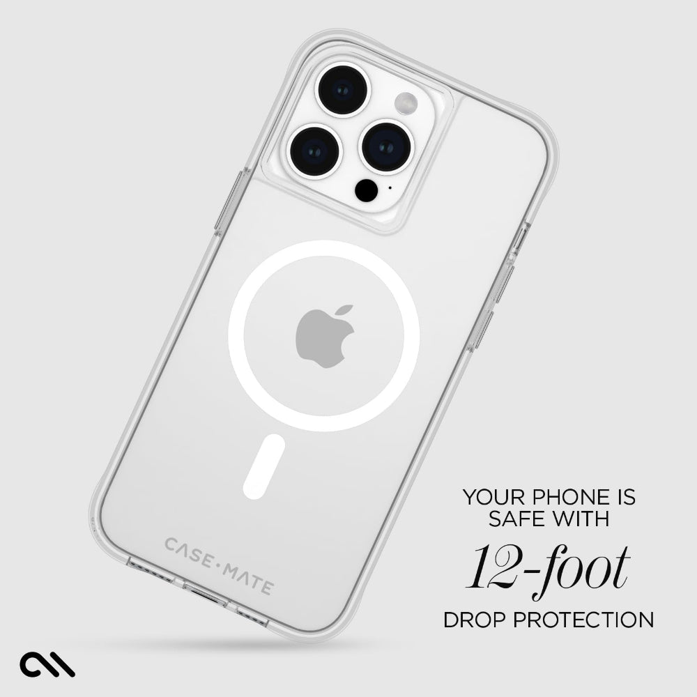 Case-mate Tough Case w/ Magsafe for Apple iPhone 15 Pro Max 2023 6.7"| 12-Ft Drop Protection w/ Anti-Scratch Coating, AntiMicrobial Layer, Anti-Yellowing, Raised Edges, Wireless Charging- Clear
