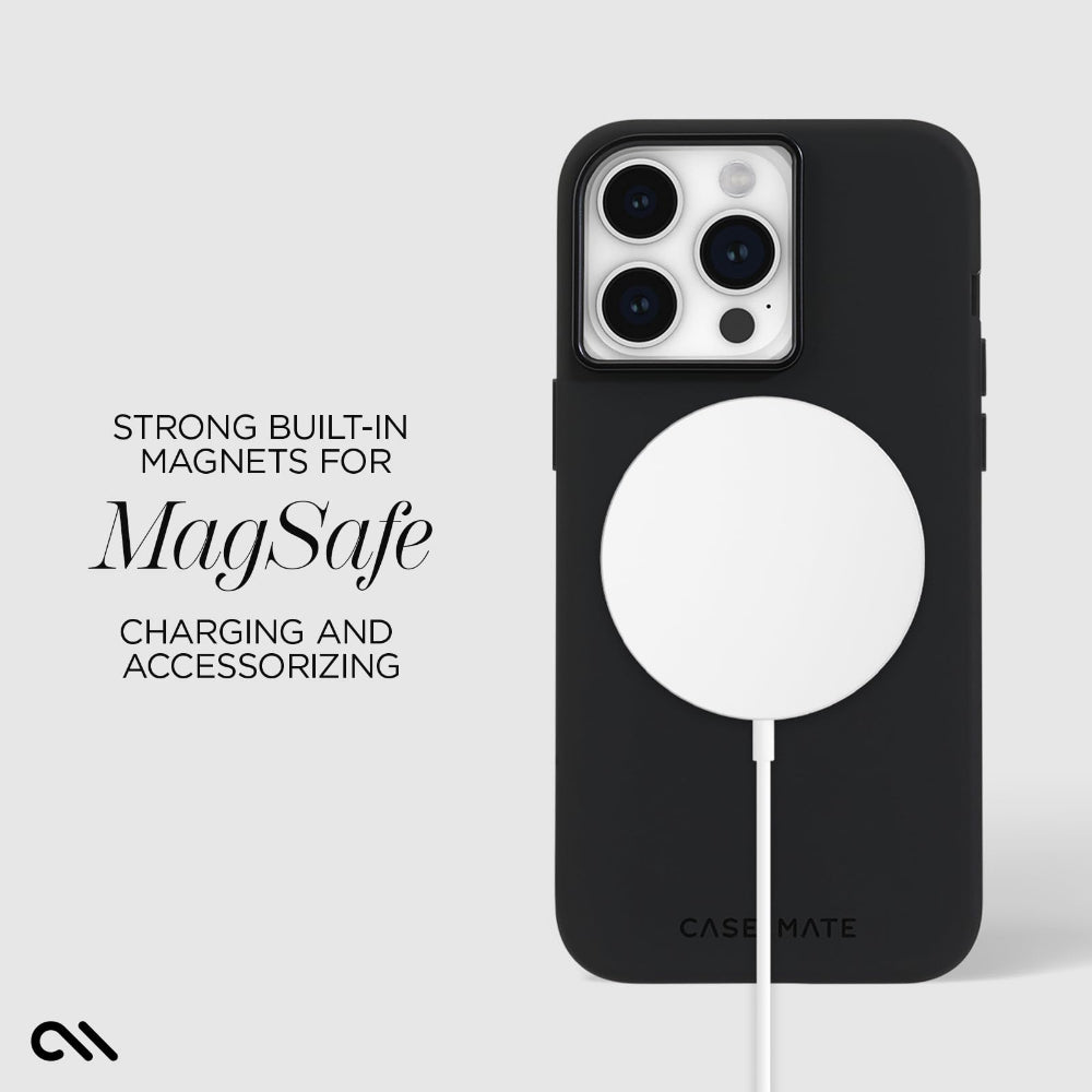 Case-mate Silicone Case w/ Magsafe for Apple iPhone 15 Pro Max 2023 6.7"| 12-Ft Drop Protection w/ Anti-Scratch Coating, AntiMicrobial Layer, Raised Edges, Soft Texture, Wireless Charging- Black