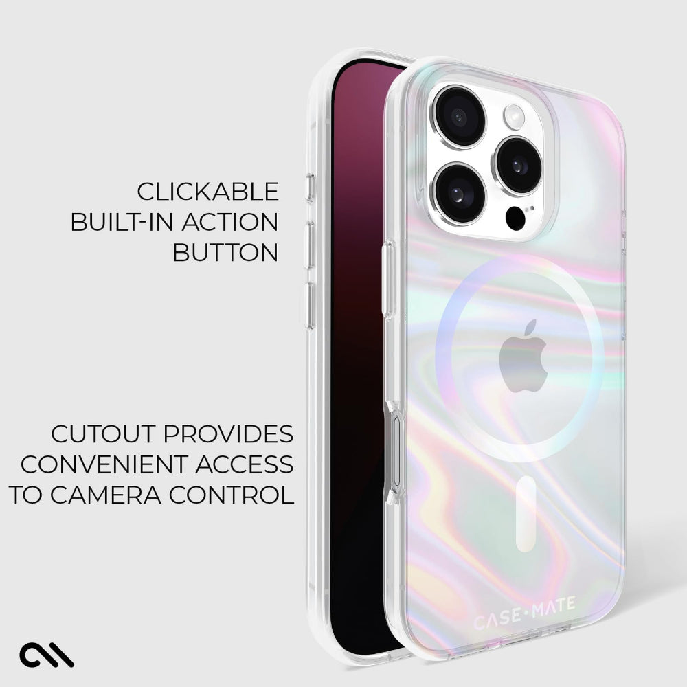 Case-mate Soap Bubble Case w/ Magsafe for Apple iPhone 16 Pro 6.3" 2024| 12-Ft Drop Protection w/ Anti-Scratch Anti Yellowing Coating, Raised Edges, Fashion Case, Wireless Charging - Iridiscent
