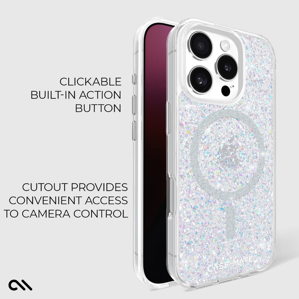 Case-mate Twinkle Case w/ Magsafe for Apple iPhone 16 Pro 6.3" 2024| 12-Ft Drop Protection w/ Anti-Scratch Anti Yellowing Coating, Raised Edges, Fashion Case, Wireless Charging - Silver