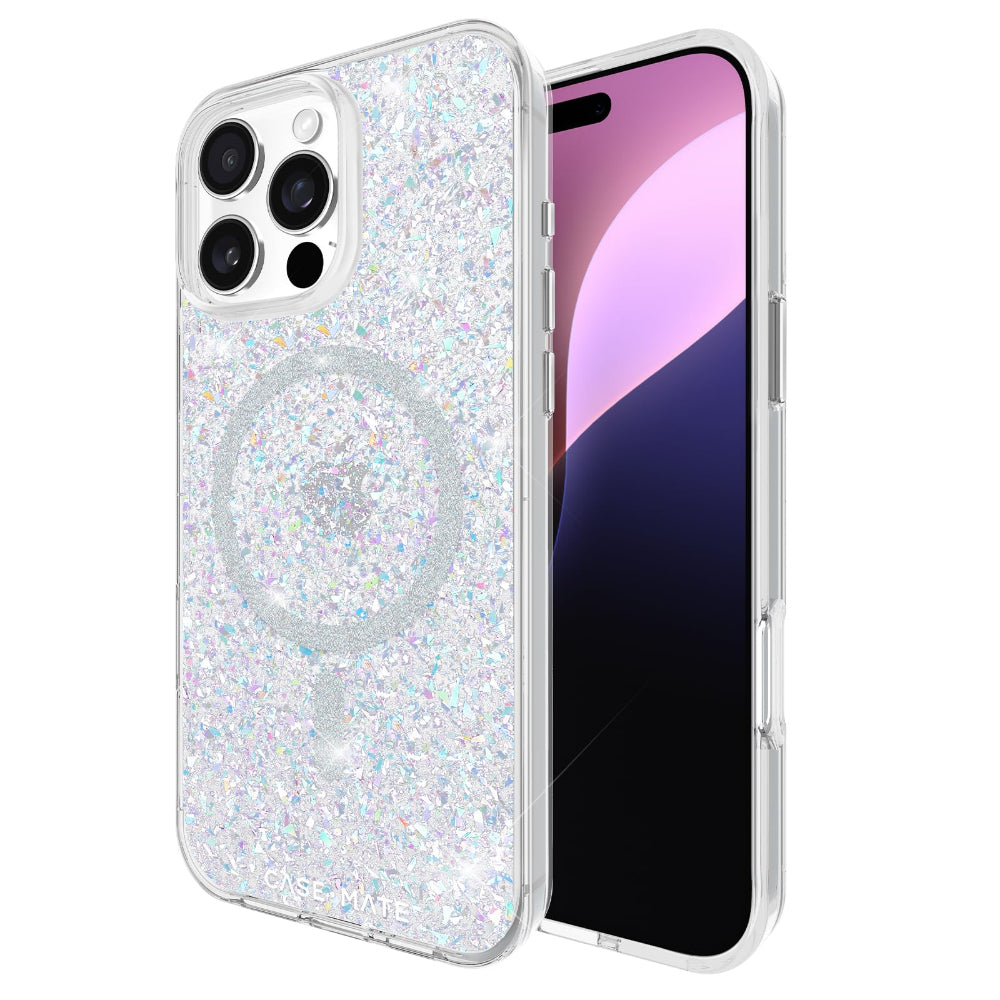 Case-mate Twinkle Case w/ Magsafe for Apple iPhone 16 Pro Max 6.9" 2024| 12-Ft Drop Protection w/ Anti-Scratch Anti Yellowing Coating, Raised Edges, Fashion Case, Wireless Charging - Silver