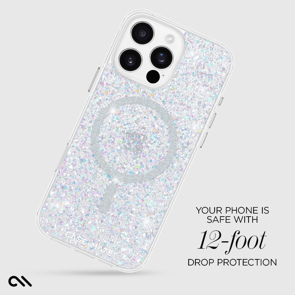 Case-mate Twinkle Case w/ Magsafe for Apple iPhone 16 Pro Max 6.9" 2024| 12-Ft Drop Protection w/ Anti-Scratch Anti Yellowing Coating, Raised Edges, Fashion Case, Wireless Charging - Silver