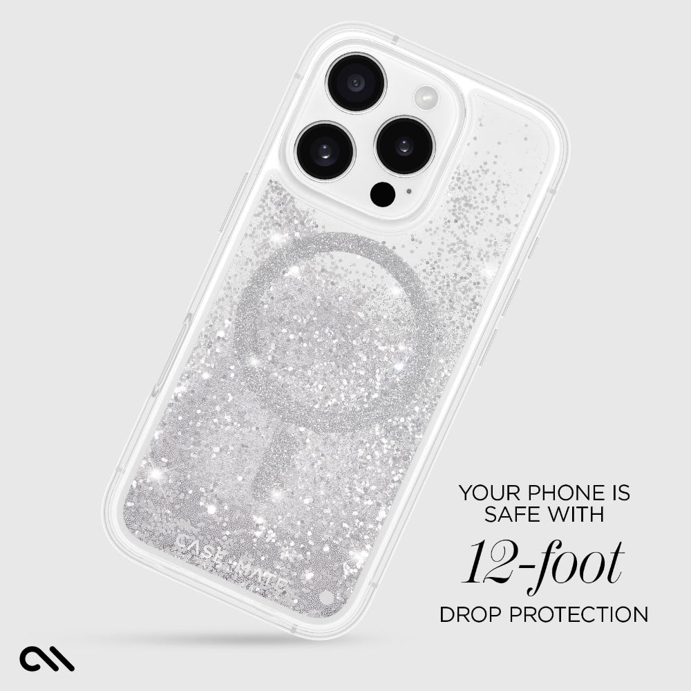 غطاء حماية CASE-MATE لهاتف iPhone 16 Pro بتقنية Waterfall Magsafe، فضي اللون