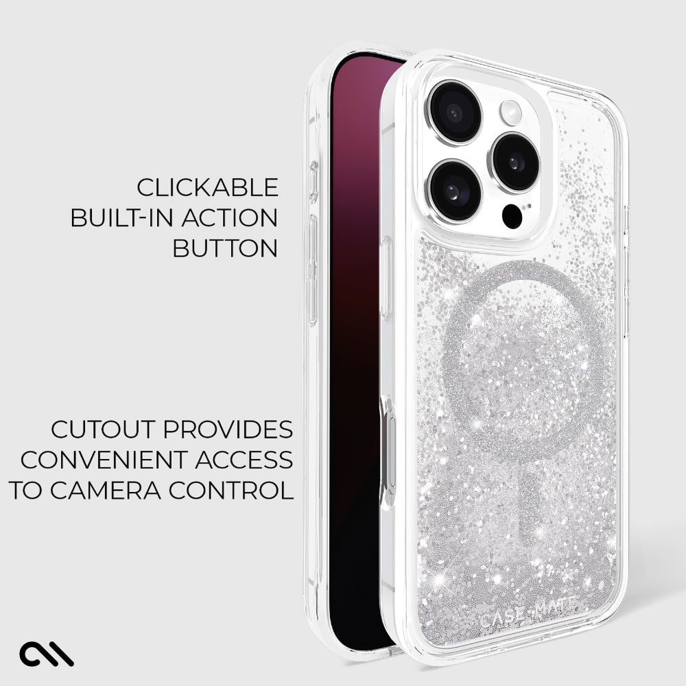 غطاء حماية CASE-MATE لهاتف iPhone 16 Pro بتقنية Waterfall Magsafe، فضي اللون