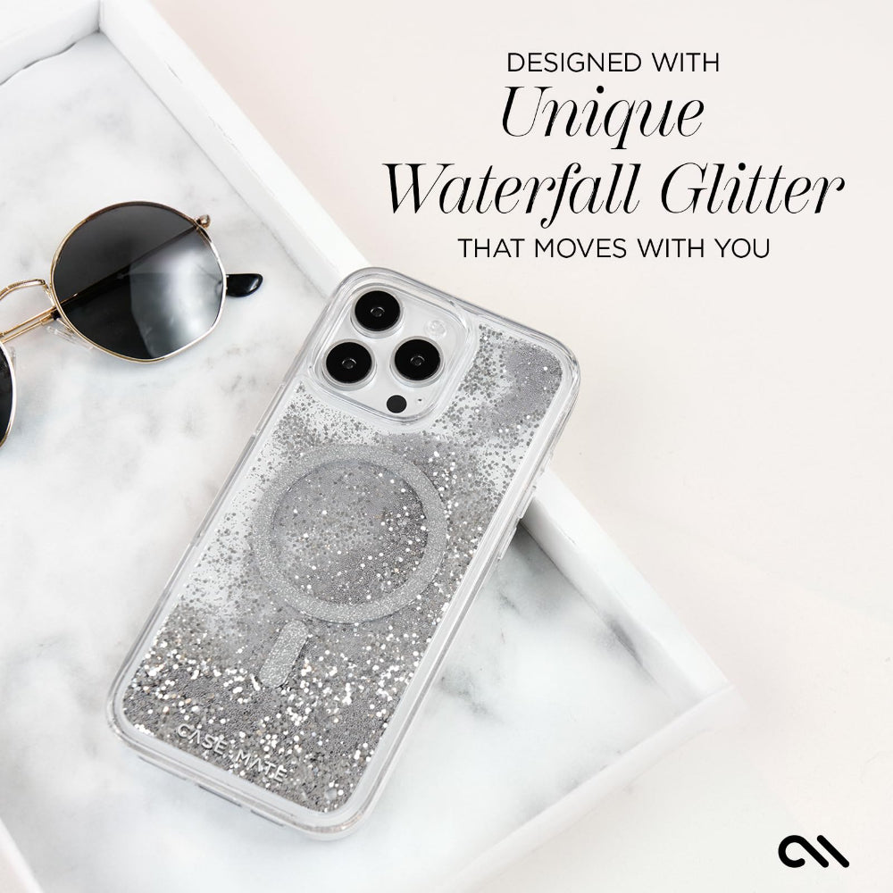 غطاء حماية CASE-MATE لهاتف iPhone 16 Pro بتقنية Waterfall Magsafe، فضي اللون