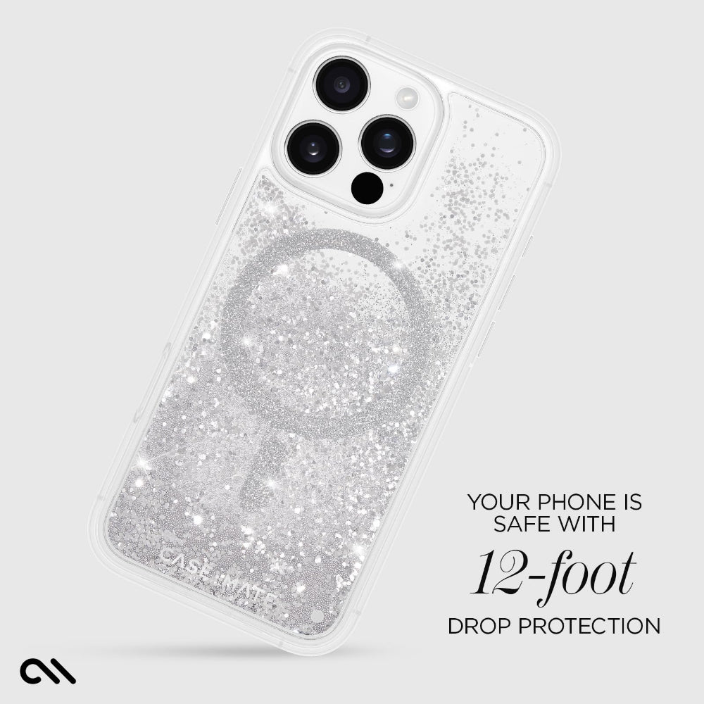 غطاء حماية CASE-MATE لهاتف iPhone 16 Pro Max بتقنية Waterfall Magsafe، فضي اللون