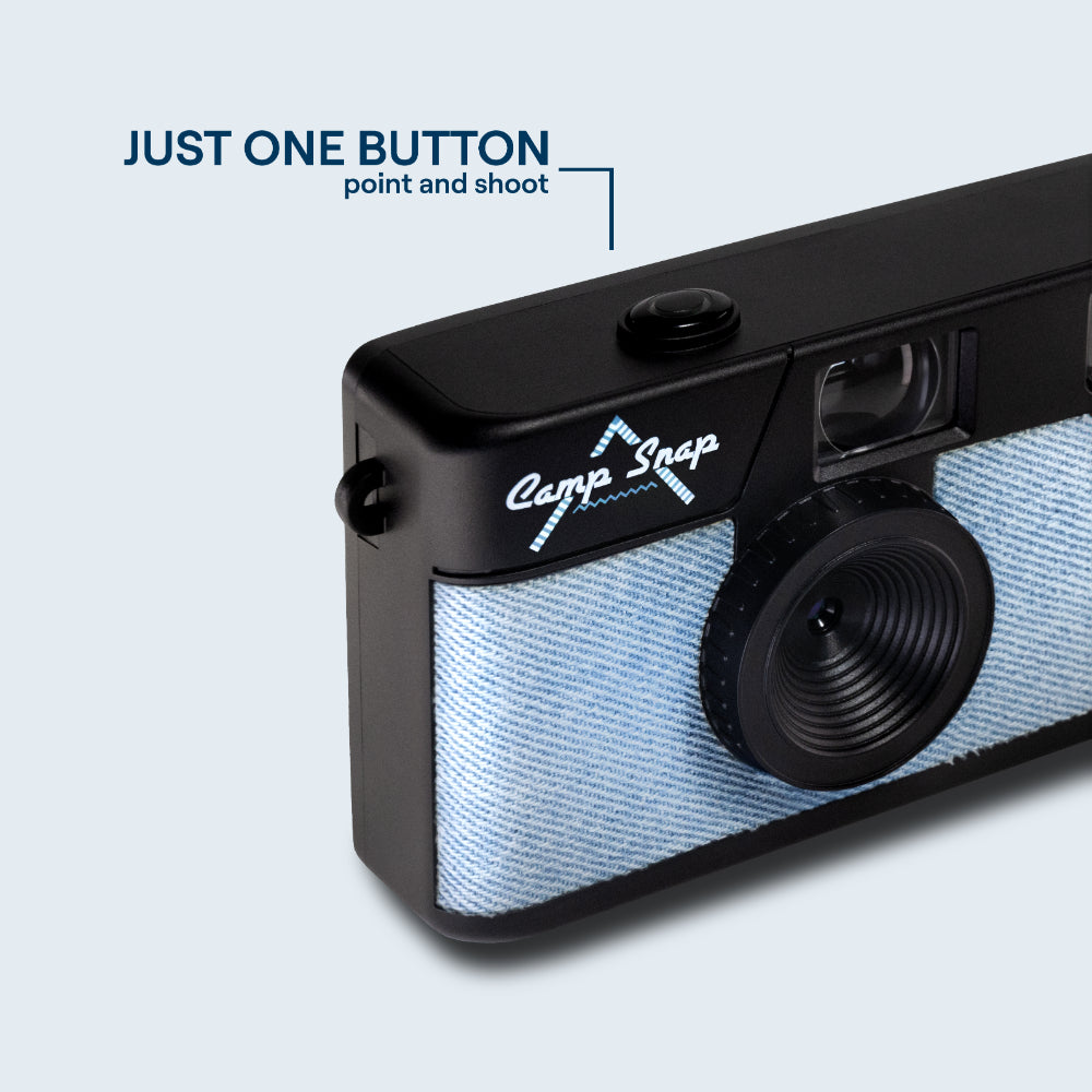 Camp Snap V105 Screen-Free Digital Camera | 8MP Point-and-Shoot Vintage Style, LED Flash, Rechargeable Battery, 500 Photos per charge, Includes 4GB Micro SD Card, for Kids and Adults, Denim