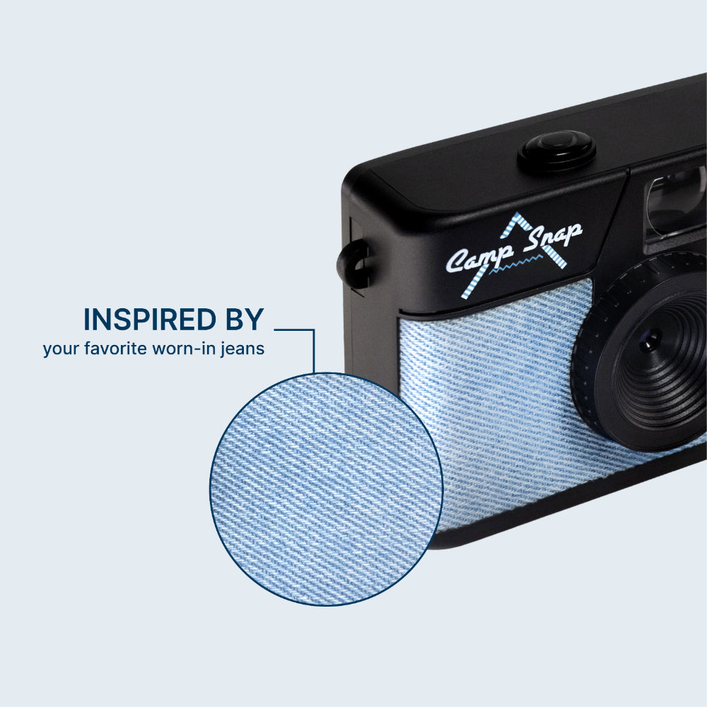 Camp Snap V105 Screen-Free Digital Camera | 8MP Point-and-Shoot Vintage Style, LED Flash, Rechargeable Battery, 500 Photos per charge, Includes 4GB Micro SD Card, for Kids and Adults, Denim