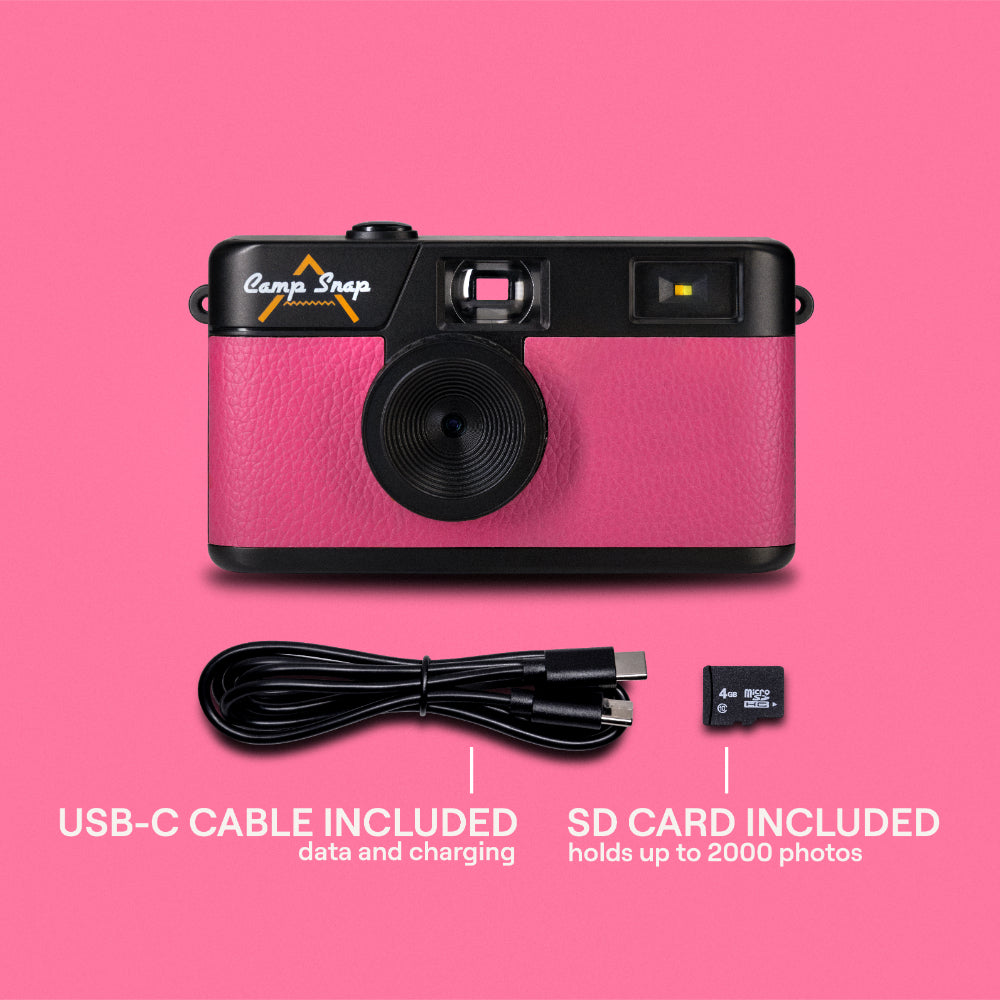 Camp Snap V105 Screen-Free Digital Camera | 8MP Point-and-Shoot Vintage Style, LED Flash, Rechargeable Battery, 500 Photos per charge, Includes 4GB Micro SD Card, for Kids and Adults, Flamingo Pink