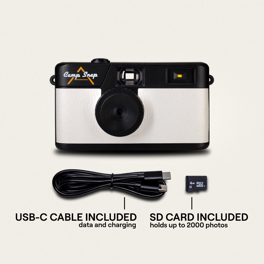 Camp Snap V105 Screen-Free Digital Camera | 8MP Point-and-Shoot Vintage Style, LED Flash, Rechargeable Battery, 500 Photos per charge, Includes 4GB Micro SD Card, for Kids and Adults, Arctic White