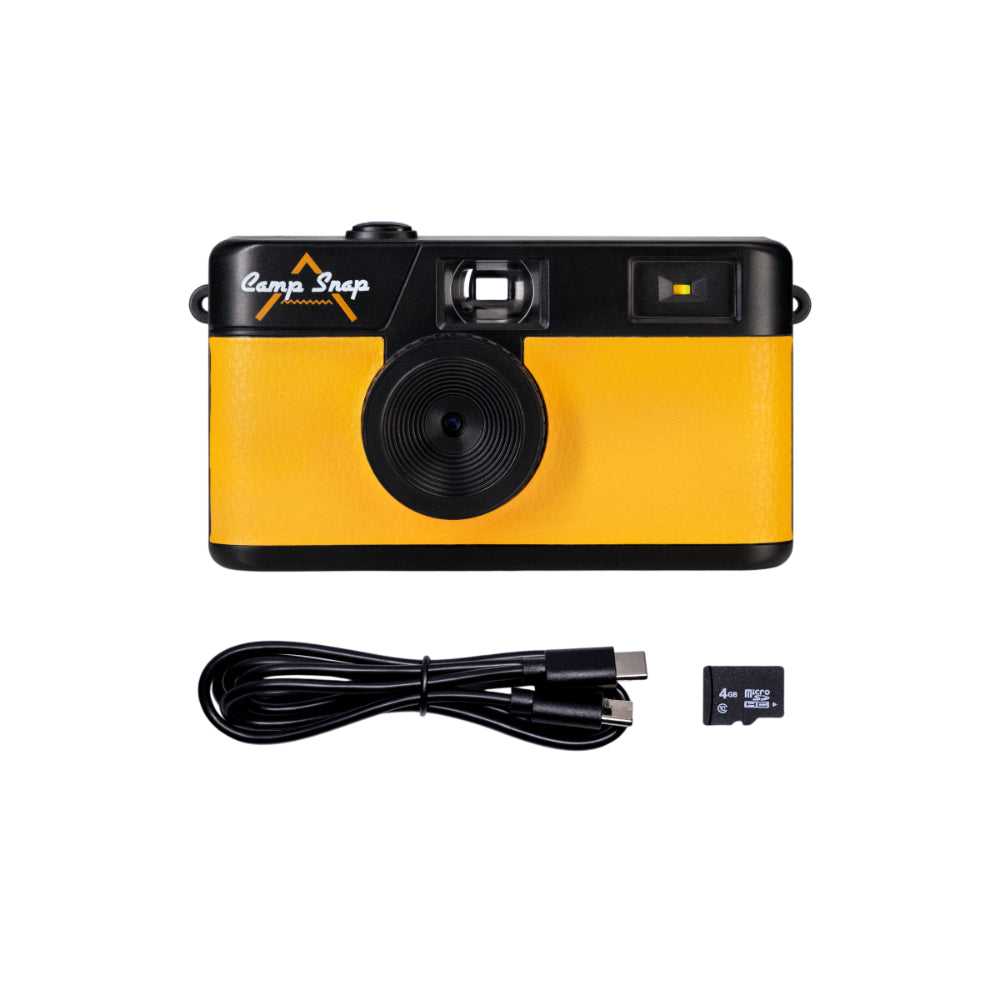 Camp Snap V105 Screen-Free Digital Camera | 8MP Point-and-Shoot Vintage Style, LED Flash, Rechargeable Battery, 500 Photos per charge, Includes 4GB Micro SD Card, for Kids and Adults, Sunbeam Yellow