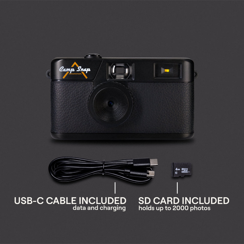 Camp Snap V105 Screen-Free Digital Camera | 8MP Point-and-Shoot Vintage Style, LED Flash, Rechargeable Battery, 500 Photos per charge, Includes 4GB Micro SD Card, for Kids and Adults, Stealth Black