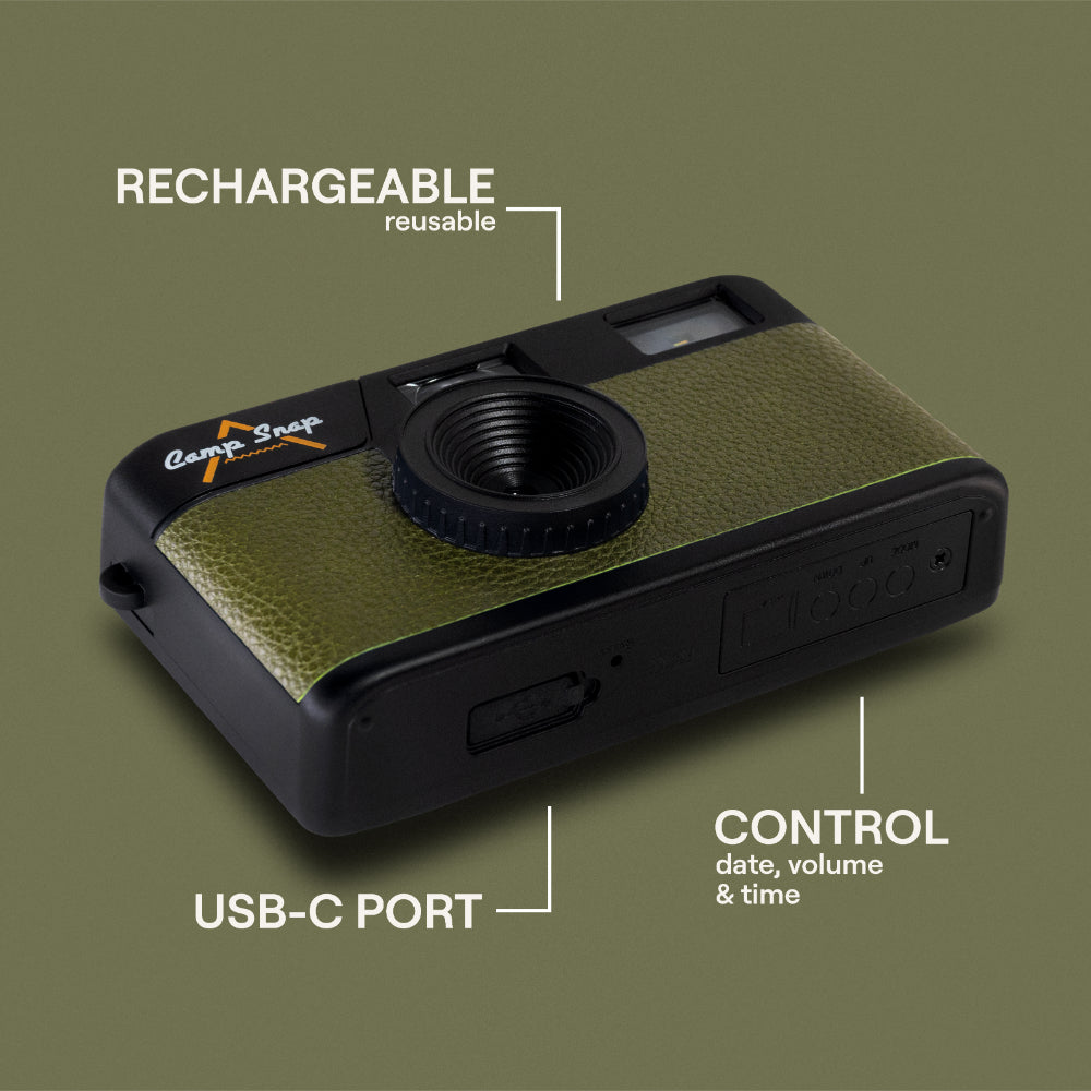 Camp Snap V105 Screen-Free Digital Camera | 8MP Point-and-Shoot Vintage Style, LED Flash, Rechargeable Battery, 500 Photos per charge, Includes 4GB Micro SD Card, for Kids and Adults, Forest Green