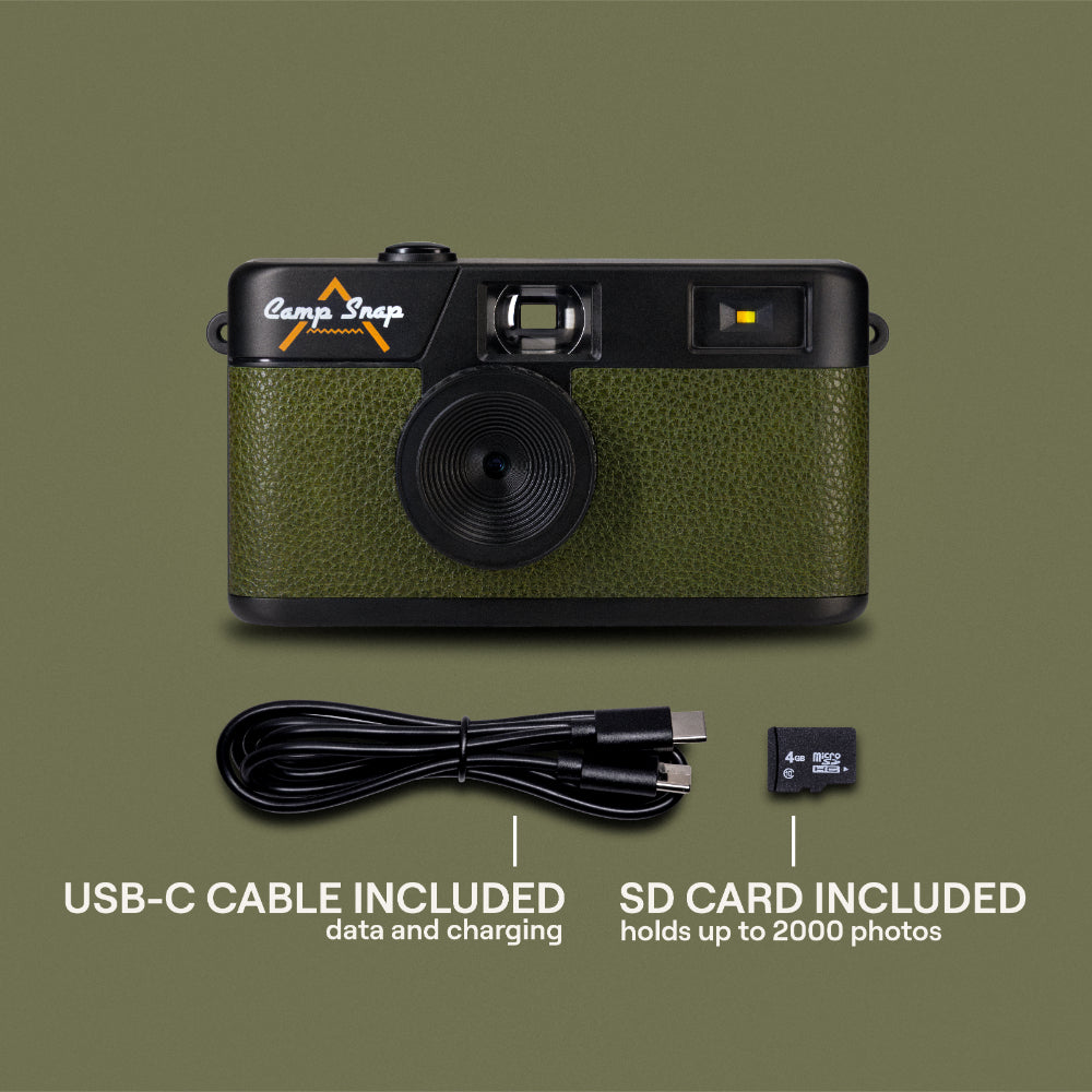 Camp Snap V105 Screen-Free Digital Camera | 8MP Point-and-Shoot Vintage Style, LED Flash, Rechargeable Battery, 500 Photos per charge, Includes 4GB Micro SD Card, for Kids and Adults, Forest Green