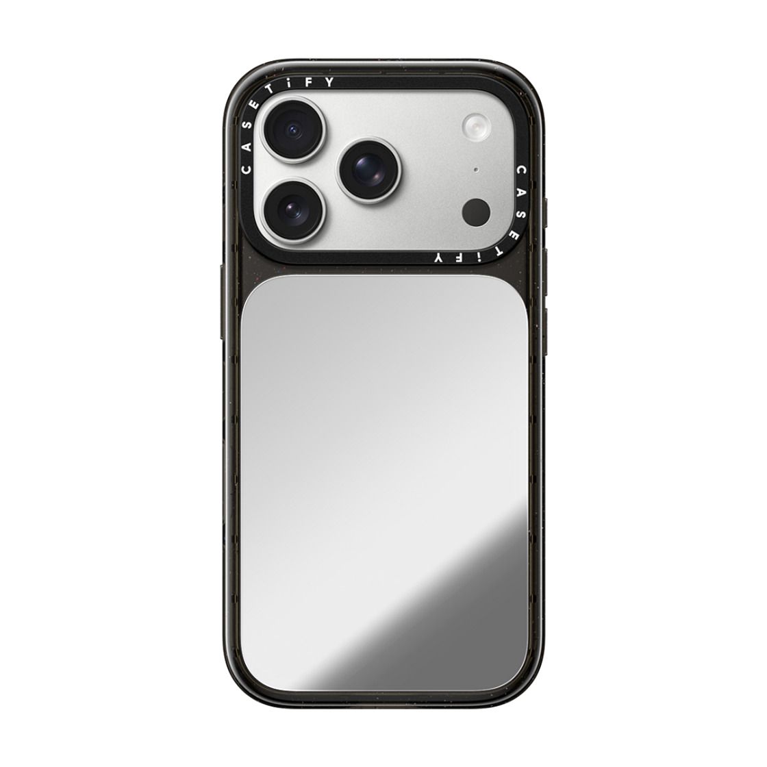 CASETiFY iPhone 18 Pro Impact Canvas Mirror Case | MagSafe Compatible, Reflective Mirror Back, Protective Phone Case, Raised Screen & Camera Edges, Charm-Ready - Silver / Glossy Black