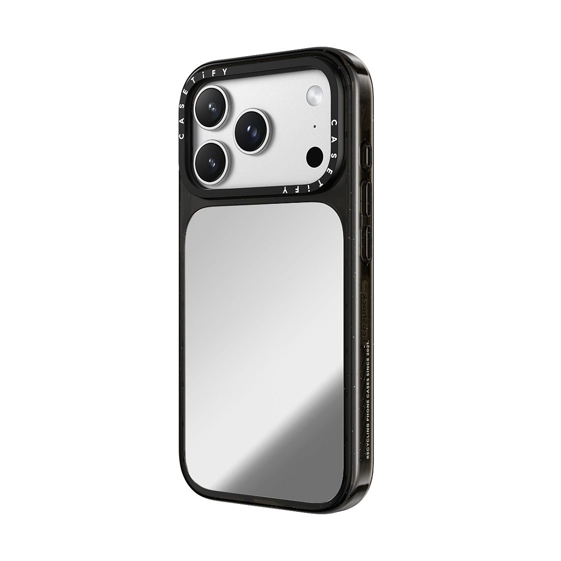 CASETiFY iPhone 18 Pro Impact Canvas Mirror Case | MagSafe Compatible, Reflective Mirror Back, Protective Phone Case, Raised Screen & Camera Edges, Charm-Ready - Silver / Glossy Black