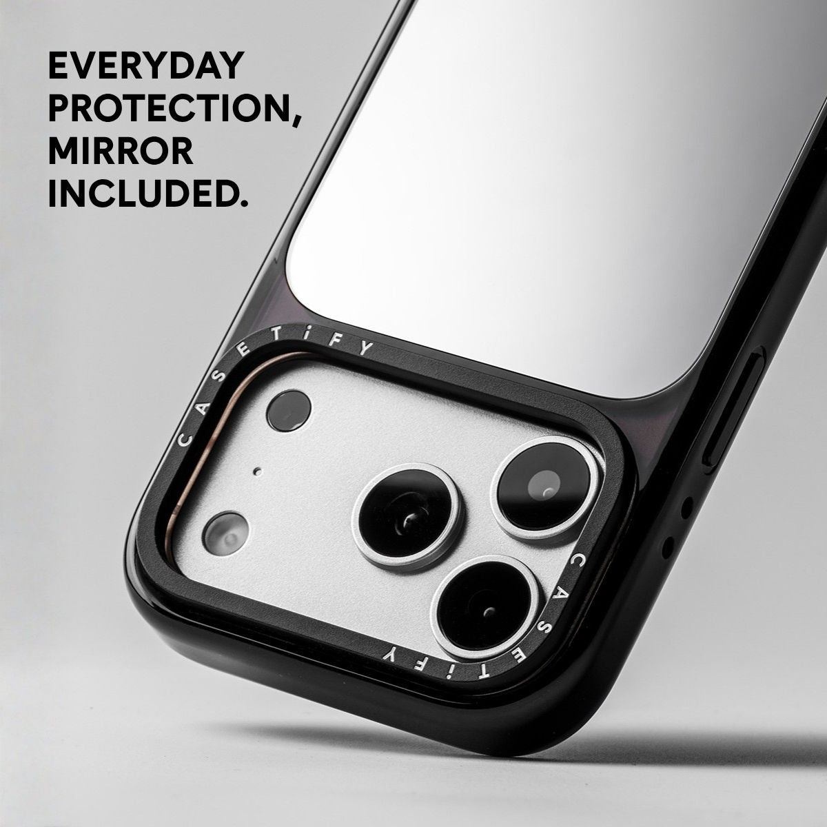 CASETiFY iPhone 18 Pro Impact Canvas Mirror Case | MagSafe Compatible, Reflective Mirror Back, Protective Phone Case, Raised Screen & Camera Edges, Charm-Ready - Silver / Glossy Black