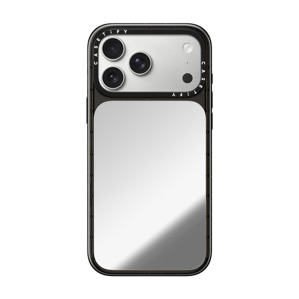CASETiFY iPhone 18 Pro Max Impact Canvas Mirror Case | MagSafe Compatible, Reflective Mirror Back, Protective Phone Case, Raised Screen & Camera Edges, Charm-Ready - Silver / Glossy Black