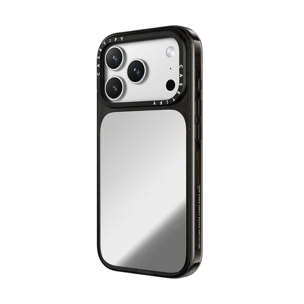 CASETiFY iPhone 18 Pro Max Impact Canvas Mirror Case | MagSafe Compatible, Reflective Mirror Back, Protective Phone Case, Raised Screen & Camera Edges, Charm-Ready - Silver / Glossy Black